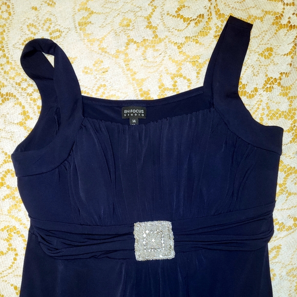 SALE EnFocus Navy beaded floor length gown 14 - Picture 6 of 8